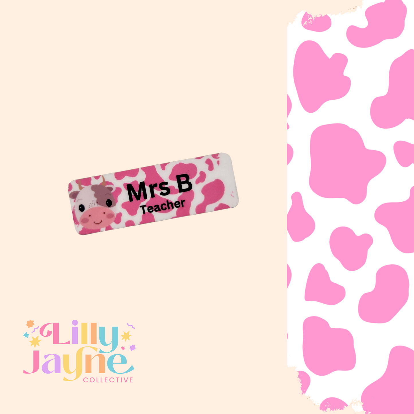 Pink Cow Personalised Name Badge