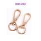 Two rose gold keychains on a white background with 'ROSE GOLD' text above.
