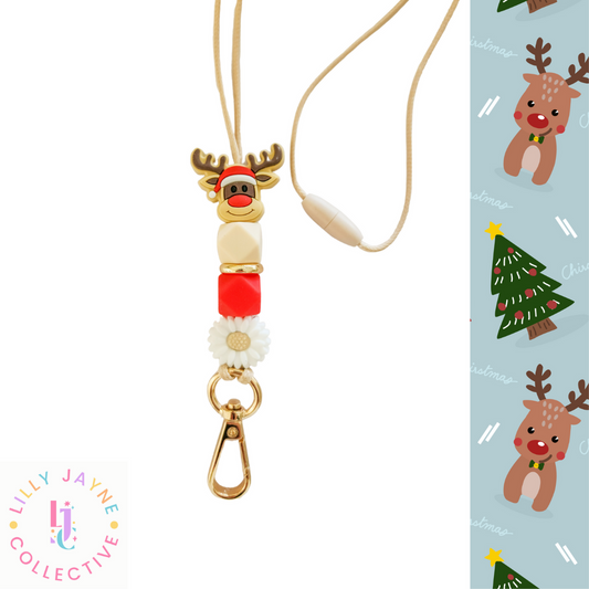 Christmas Silicone Bead Lanyard - Moose