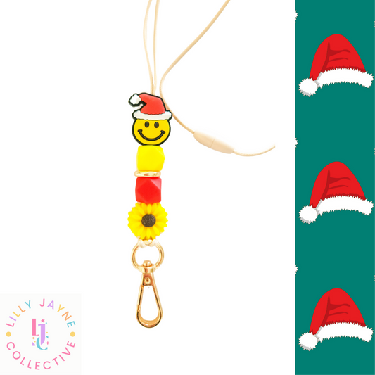 Christmas Silicone Bead Lanyard - Smiley