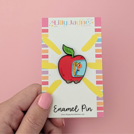 Worm in apple car Enamel Pin