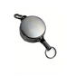 Metallic retractable badge holder on a white background