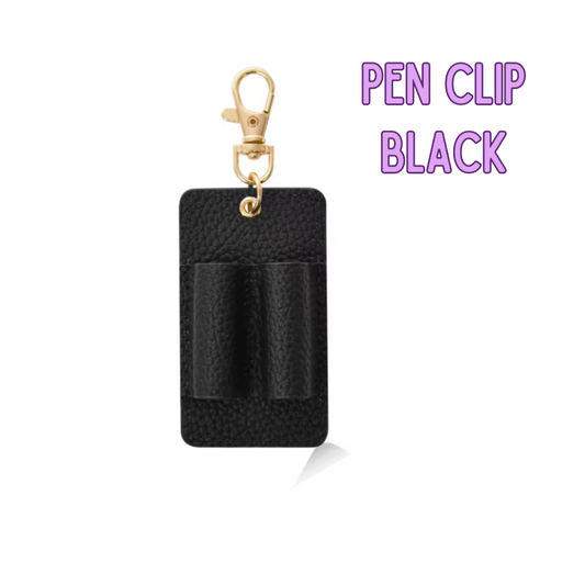 Black pen clip with gold clip on a white background