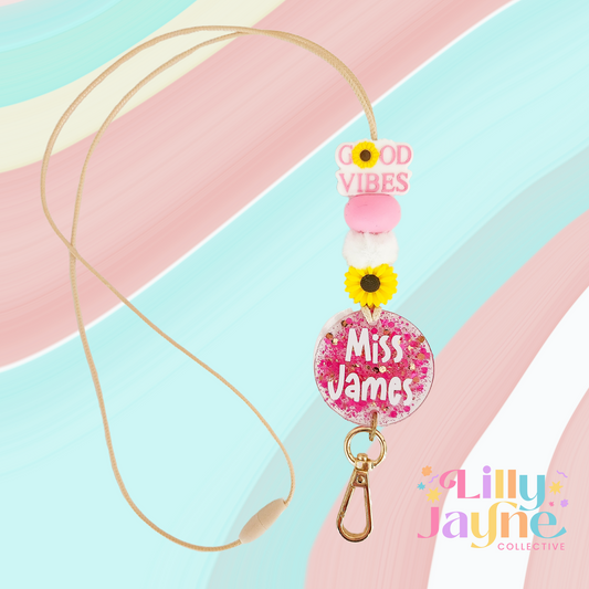 Good Vibes Fluffy Personalised Lanyard