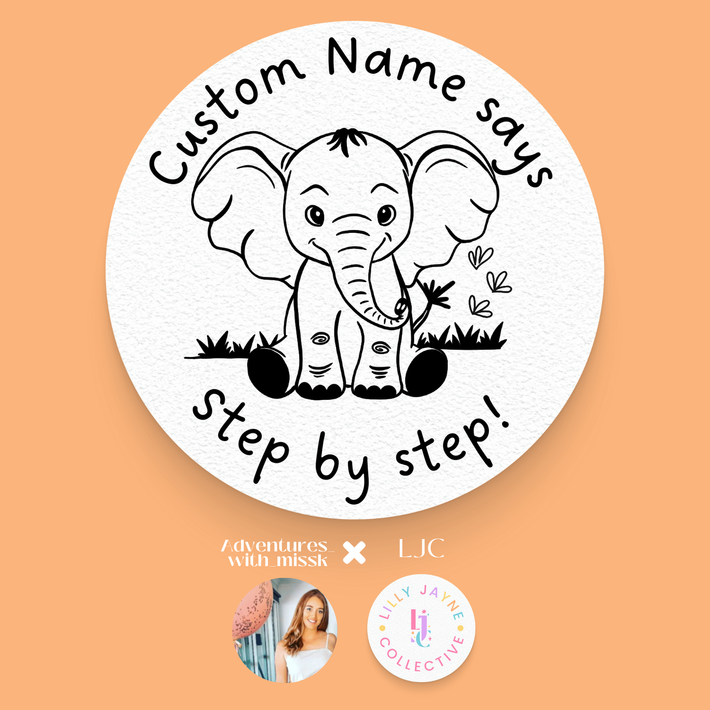 Step by step! Elephant Personalised Teacher Stamp