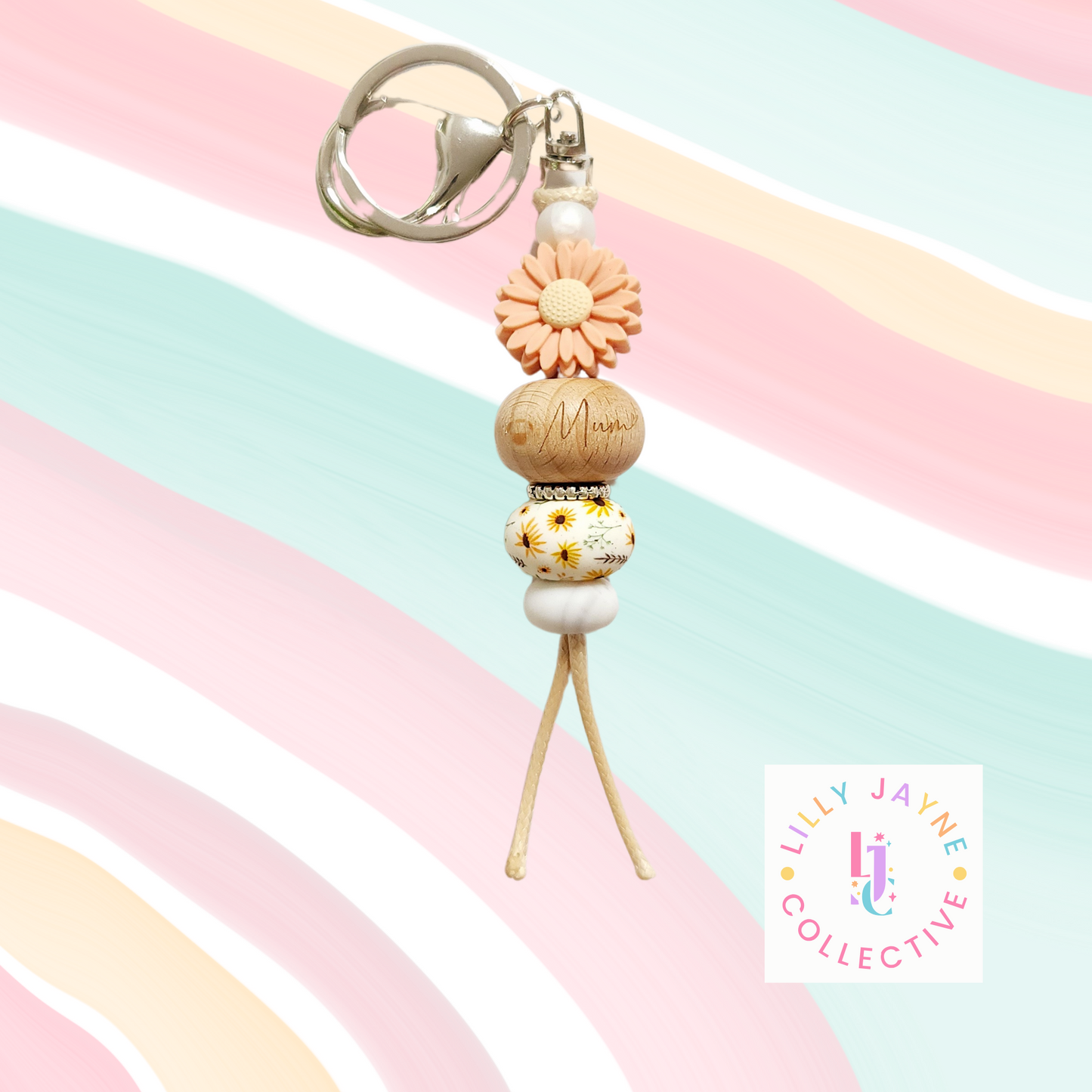 Peachy Mum Silicone Bead Keychain