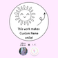 Circular design with a sun illustration and text on a pink background, featuring branding elements.