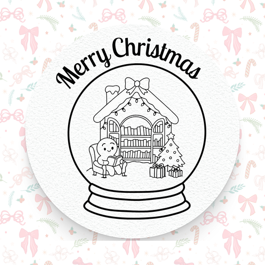 🎁 Christmas Gingerbread Snow Globe Library "Merry Christmas"☃️🍪 – Pre-Ink Stamp