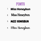 Comparison of 'Miss Honeybun' font styles on a white background