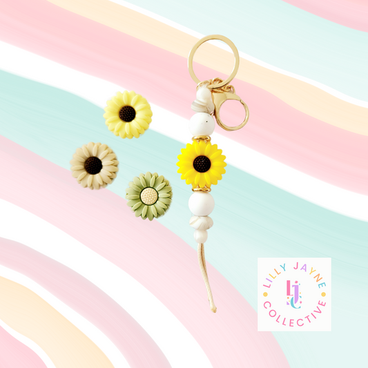 Sunflower Silicone Bead Keychain