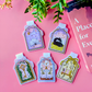 Decorative bookmarks with illustrations on a pink background