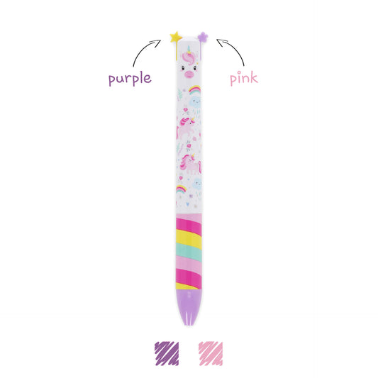 Colorful pen with purple and pink accents on a white background