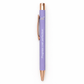Purple pen with rose gold accents on a white background