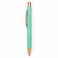 Mint green pen with rose gold accents on a white background