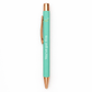 Mint green pen with rose gold accents on a white background