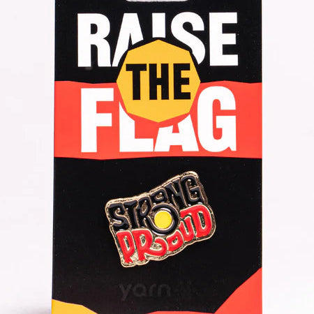 Packaged product with 'Raise the Flag, Strong and Proud' text and design on a black and red background.