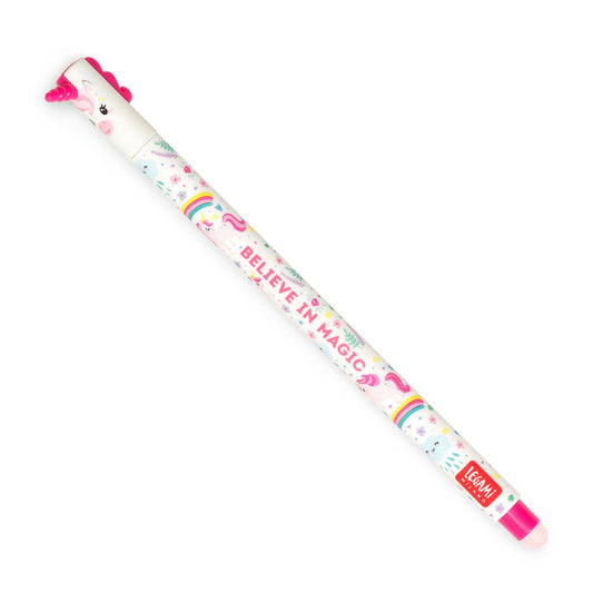 Pencil with unicorn design and 'Believe in Magic' text on a white background