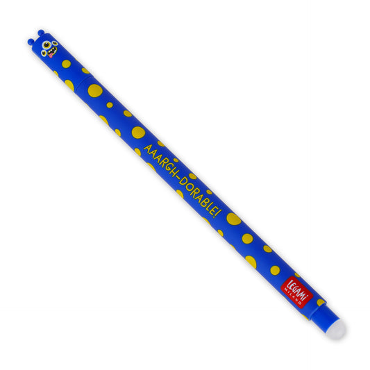 Blue pen with yellow polka dots and 'Legami' branding on a white background