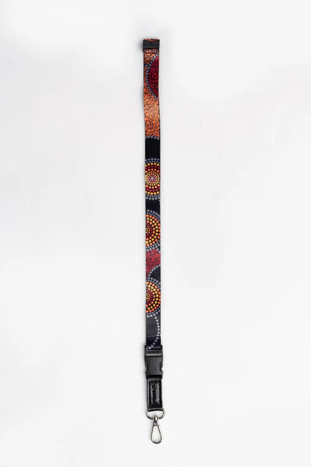 Decorative lanyard with a colorful pattern on a white background