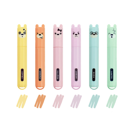 Legami - Set of 6 Mini Highlighters - Teddy's Style - Teddy Bear