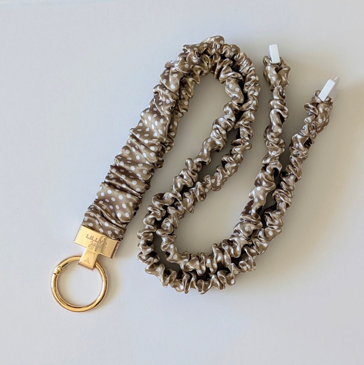 Cocoa Polka Dots - Scrunchie Lanyard – Stretchy, Safe & Cute (49cm + Stretch)