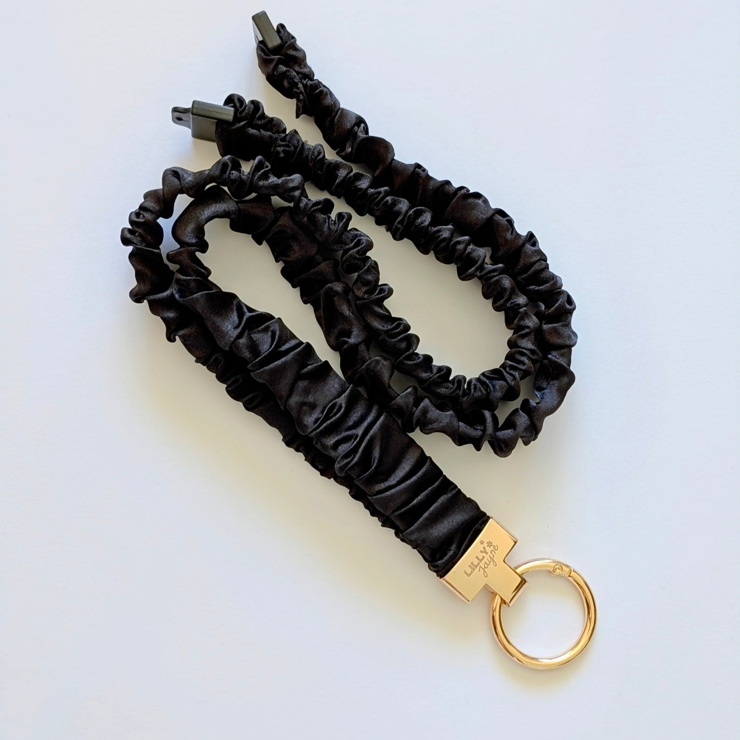 Black Luxe - Scrunchie Lanyard – Stretchy, Safe & Cute (49cm + Stretch)