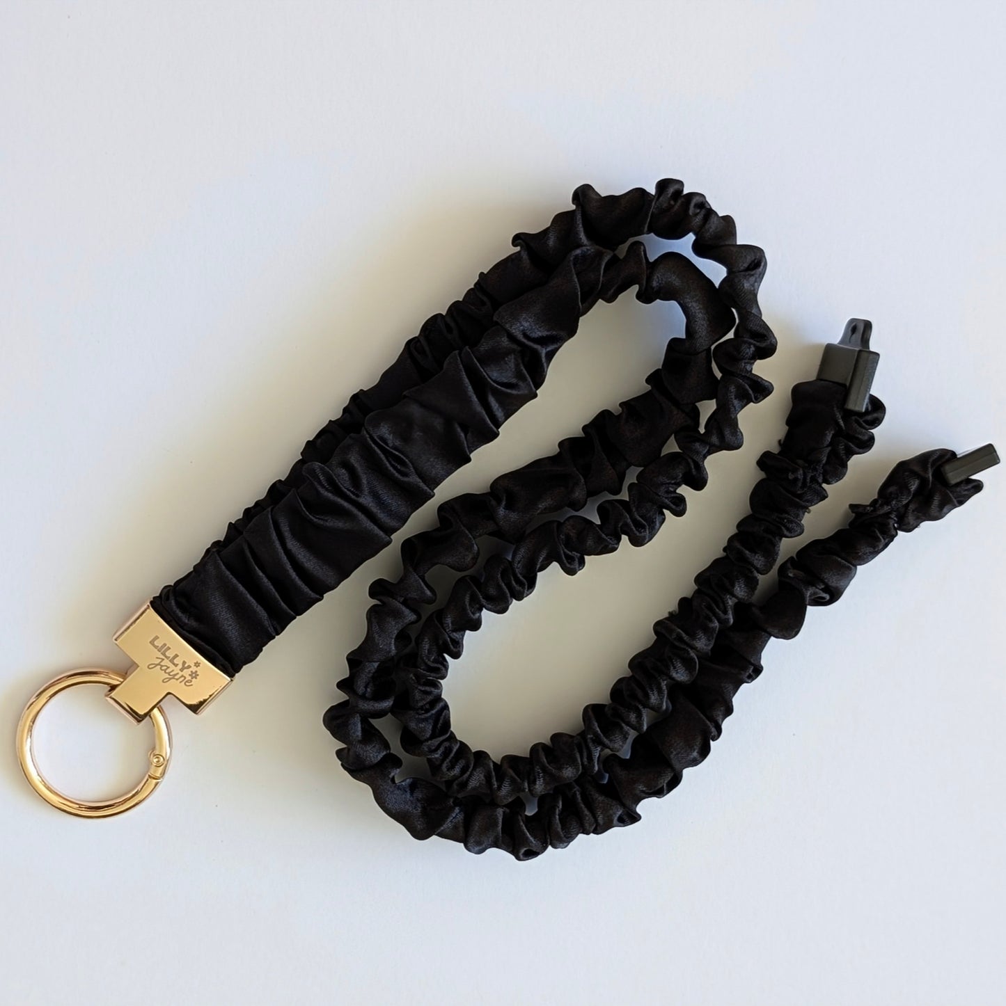 Black Luxe - Scrunchie Lanyard – Stretchy, Safe & Cute (49cm + Stretch)