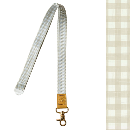 Beige Olive Gingham Lanyard