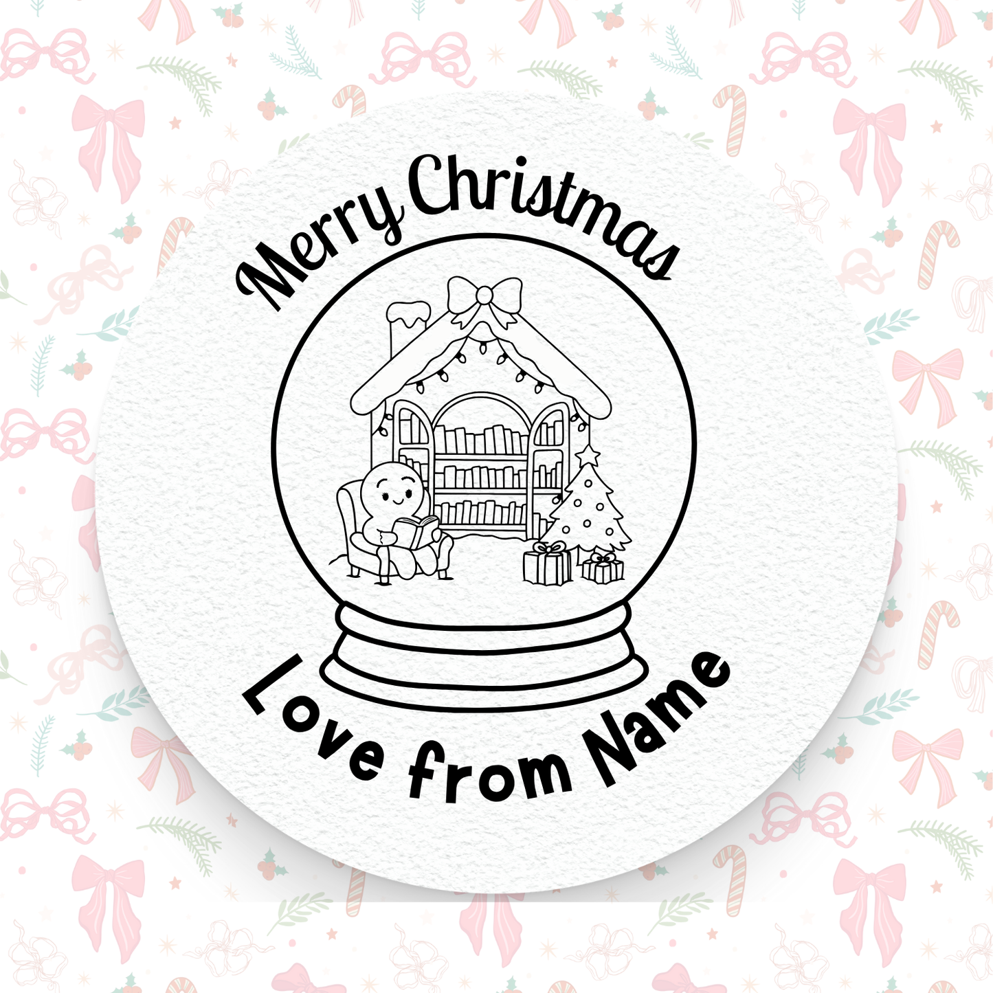 🎁 Christmas Gingerbread snow globe Library Merry Christmas - Love from ☃️🍪 – Personalised Pre-Ink Stamp (Copy)