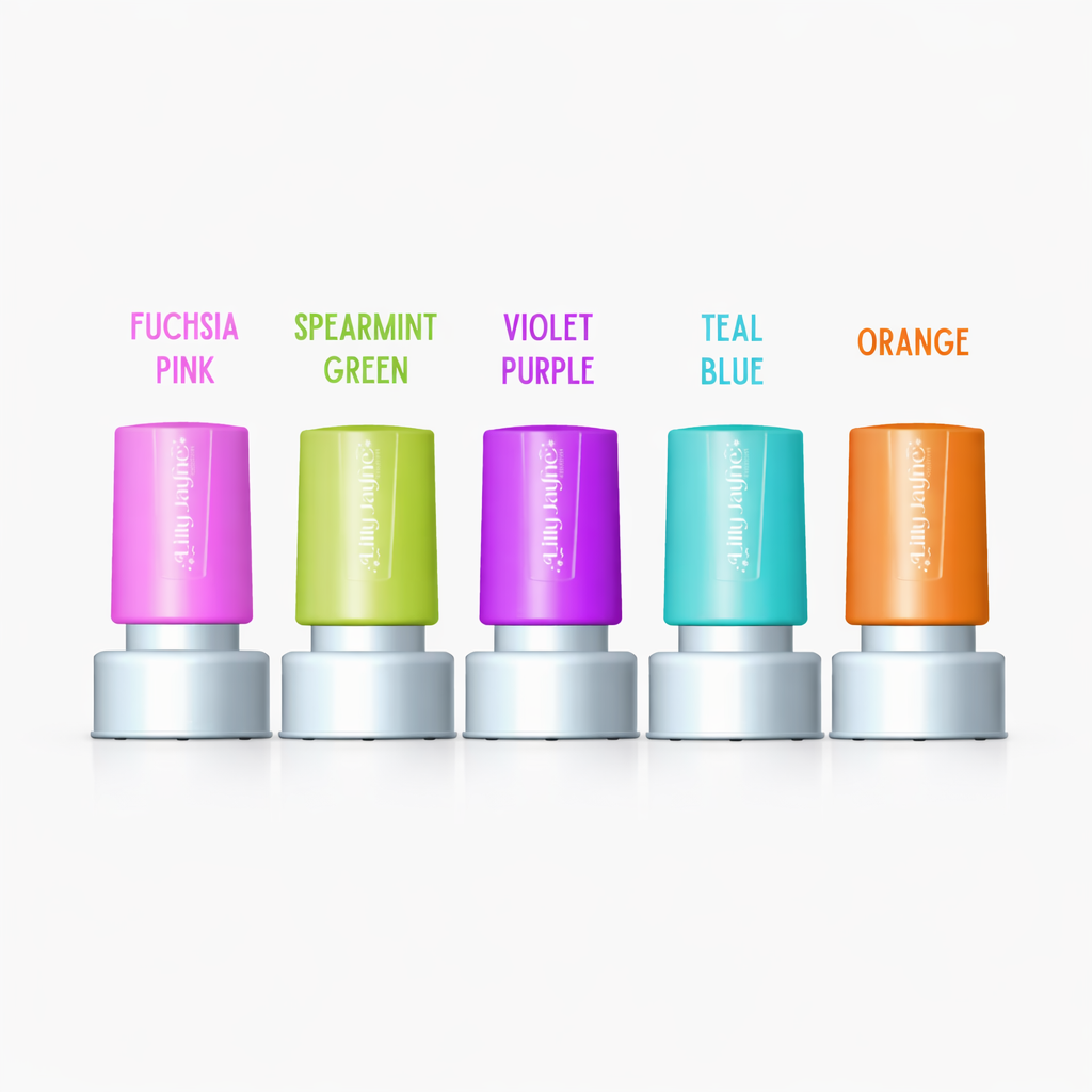 Five colorful lip balm containers with labels on a white background