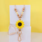Sunflower Lanyard Wooden round beads with Silver Clip and Breakaway Clasp. 