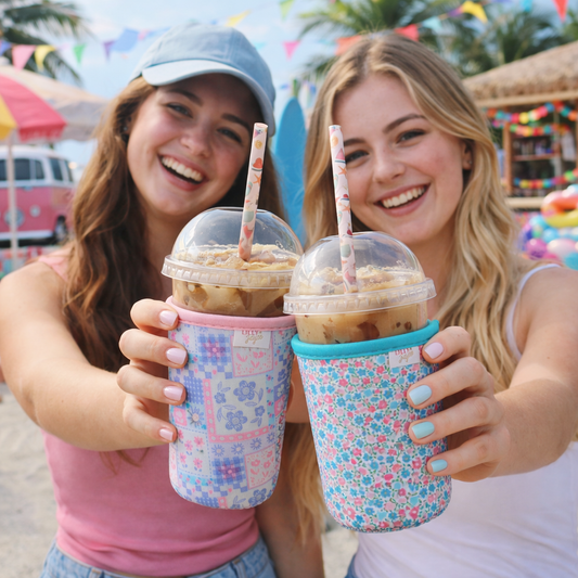 Everyday Floral Rayni Cup Cozy – Pink & Teal Floral Reusable Coffee Sleeve (16oz)