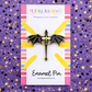 Lilly Jayne enamel pin on a colorful card with a purple background