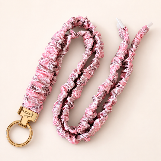 Cherry Blossom - Scrunchie Lanyard – Stretchy, Safe & Cute (49cm + Stretch)