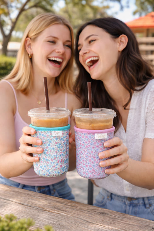 Floral Bow - Rayni Cup Cozy – Pink & Floral Reusable Coffee Sleeve (16oz)