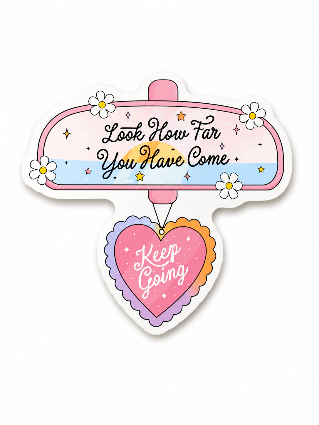 Look how far you have come - Keep going Vinyl Sticker | 7cm Bookish Decal | Matte & Holographic Stars Finish