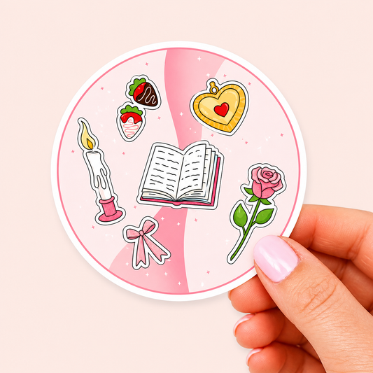 Love Treats Vinyl Sticker | 7cm Bookish Decal | Matte & Holographic Stars Finish
