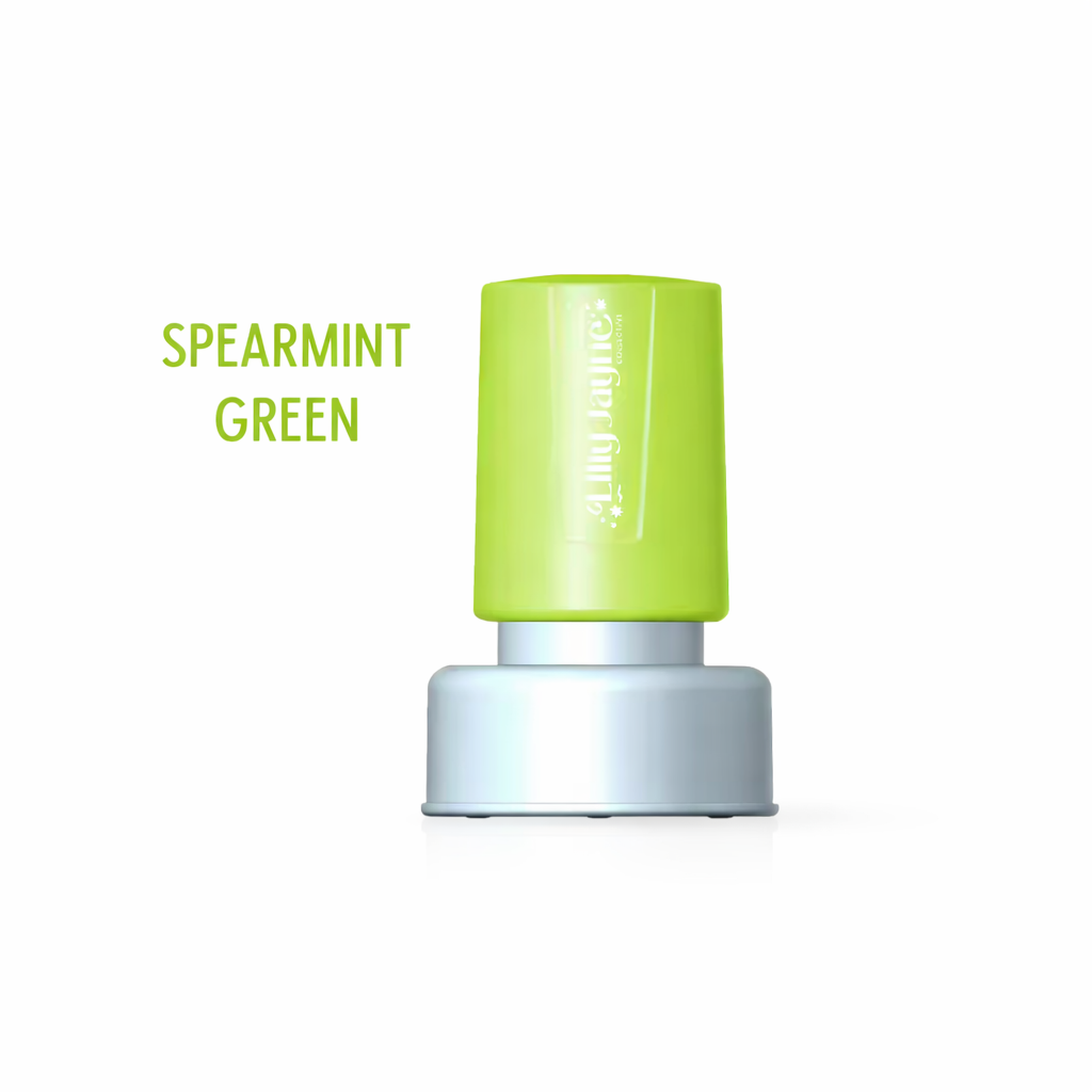 Spearmint green and silver cylindrical object on a white background