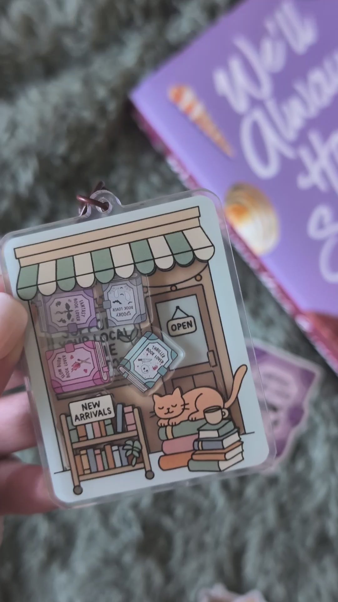 video of indie bookstore shaker keyring
