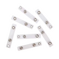 White plastic strips with metal connectors on a white background