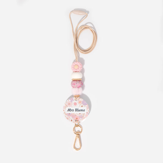 Pink floral personalised lanyard