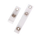 Two clear plastic strips with metallic circular components on a white background