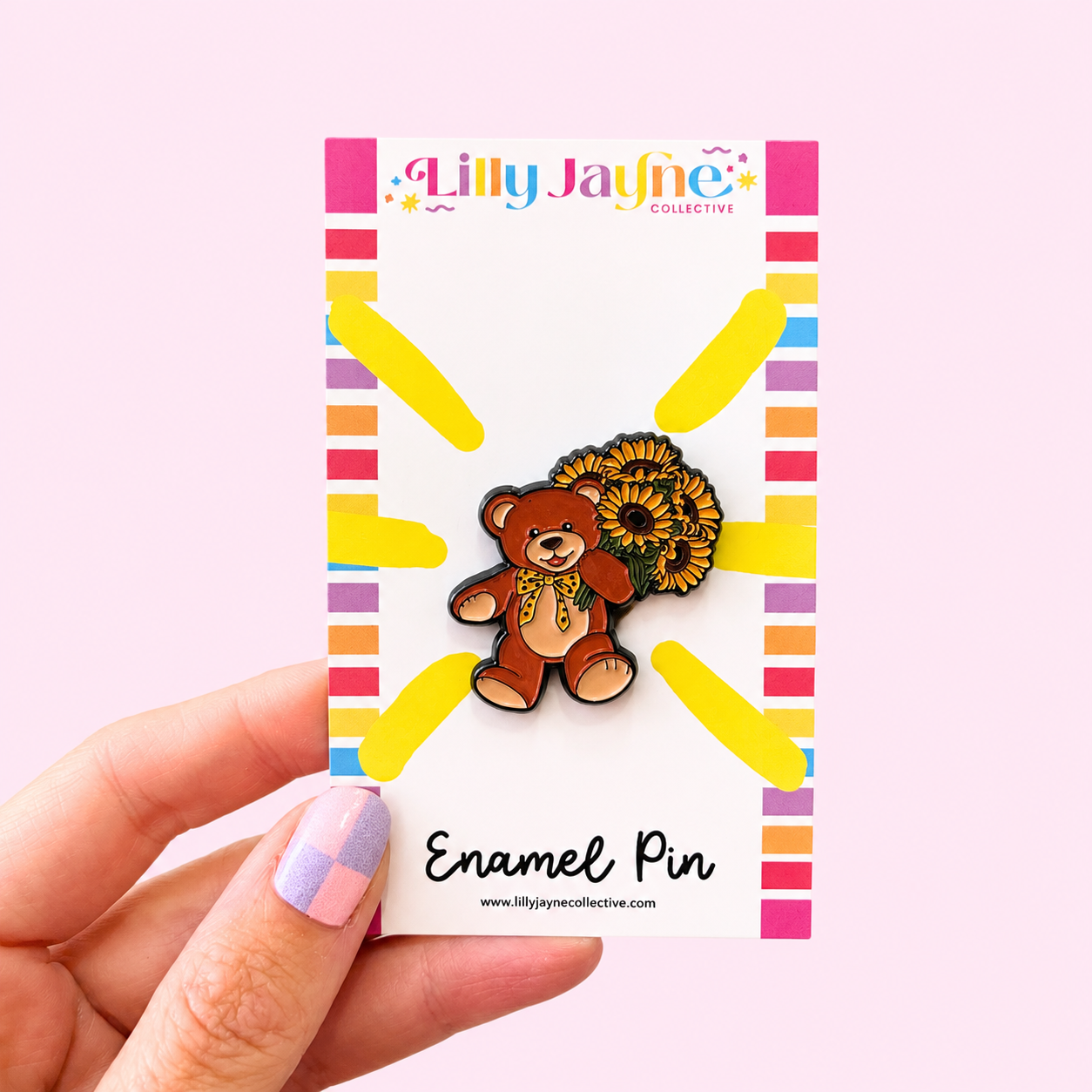 Sunflower Teddy Bear Enamel Pin