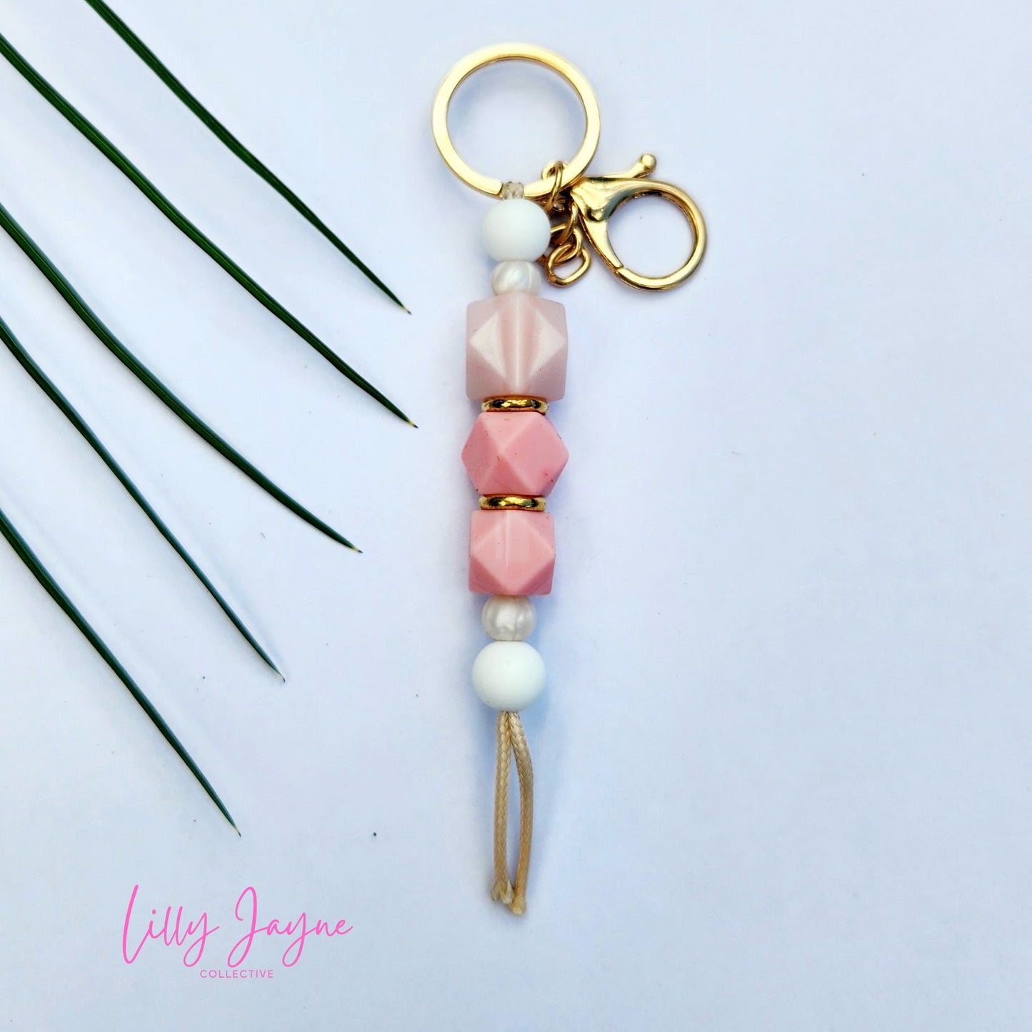 "Mia" Pink and Gold Silicone Bead Keychain